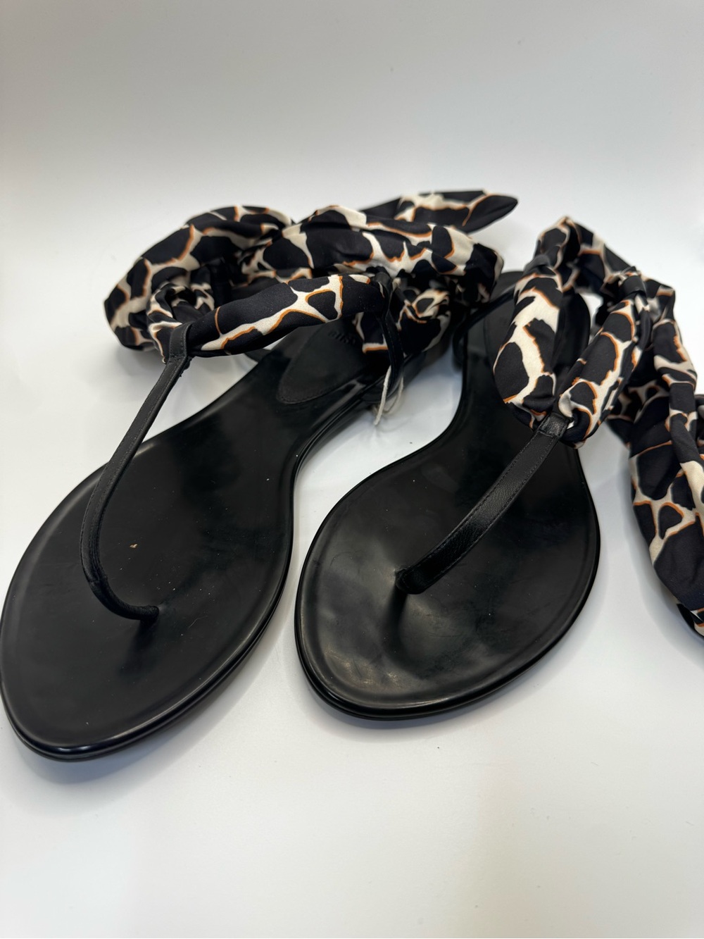 Alexandre Birman Black Sandals with Leopard-Print Wrap Straps